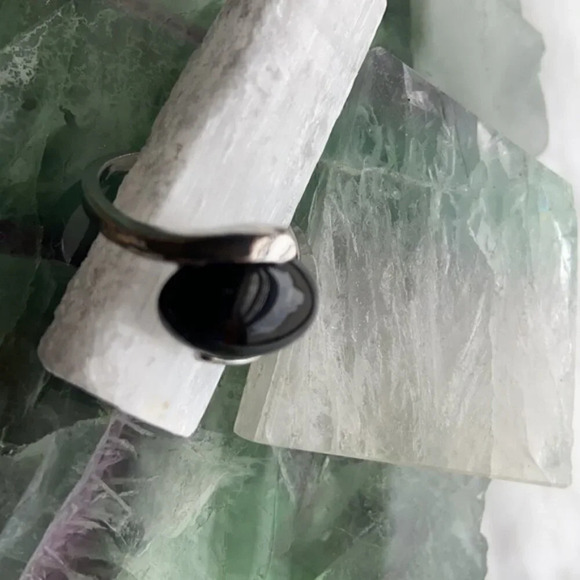 Black onyx and silver evils eye statement goth ring - Picture 2 of 6